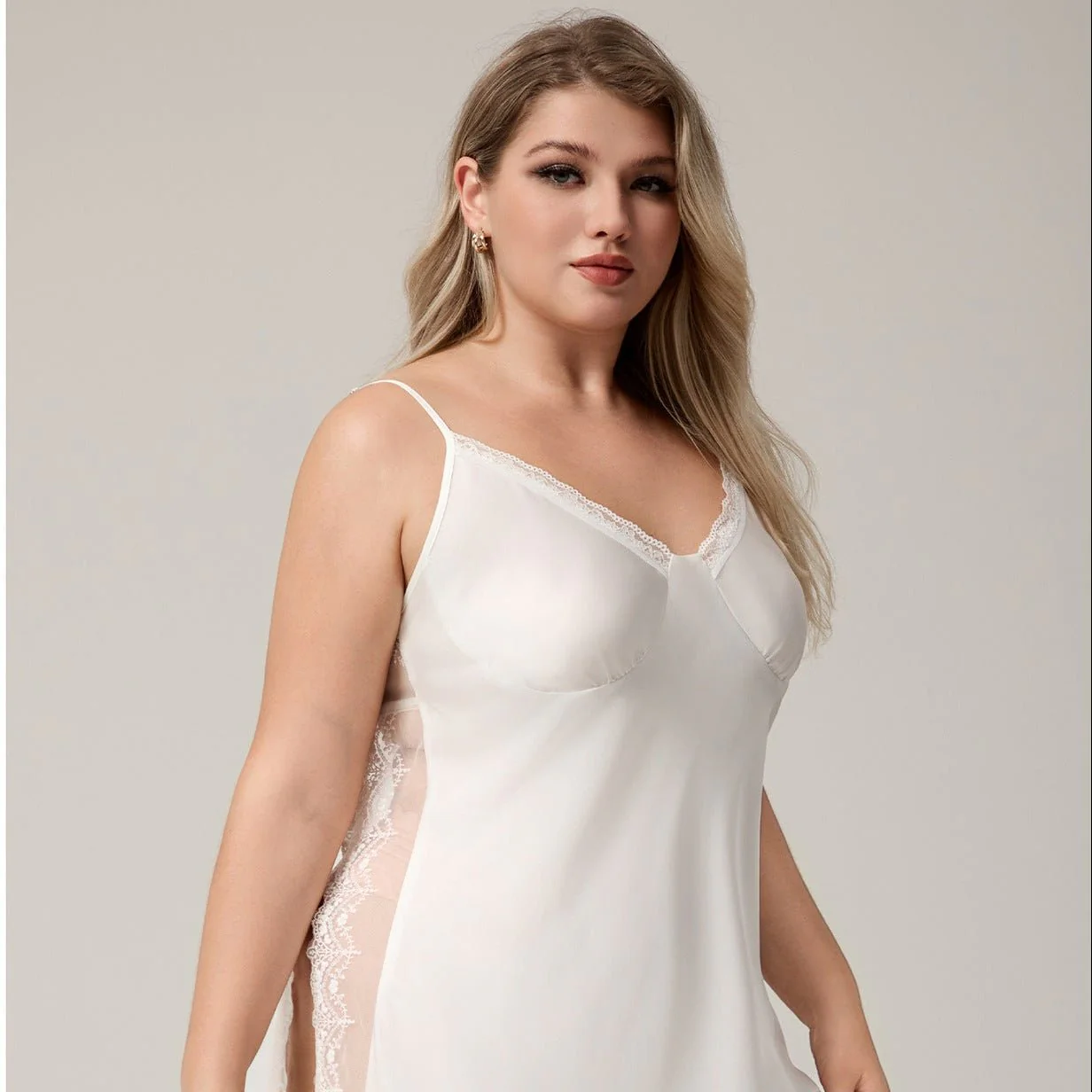 The Ice Silk Seduction | White Lace Strap Mini Sleep Dress - Image 2