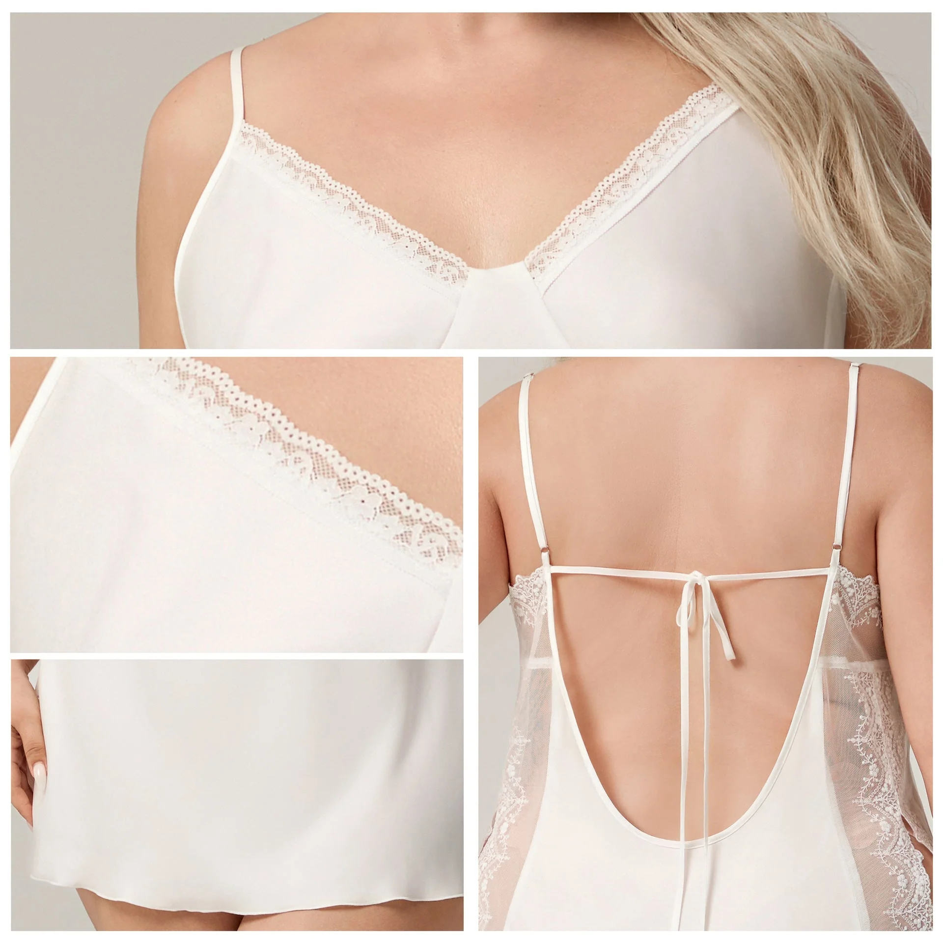 The Ice Silk Seduction | White Lace Strap Mini Sleep Dress - Image 4