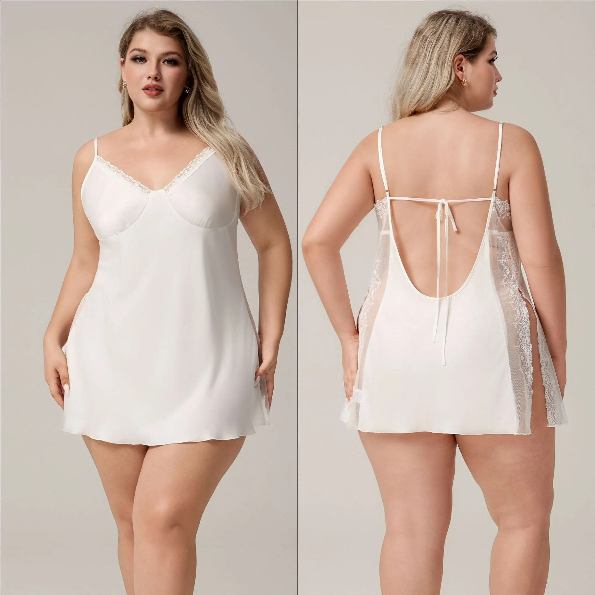 The Ice Silk Seduction | White Lace Strap Mini Sleep Dress - Image 6