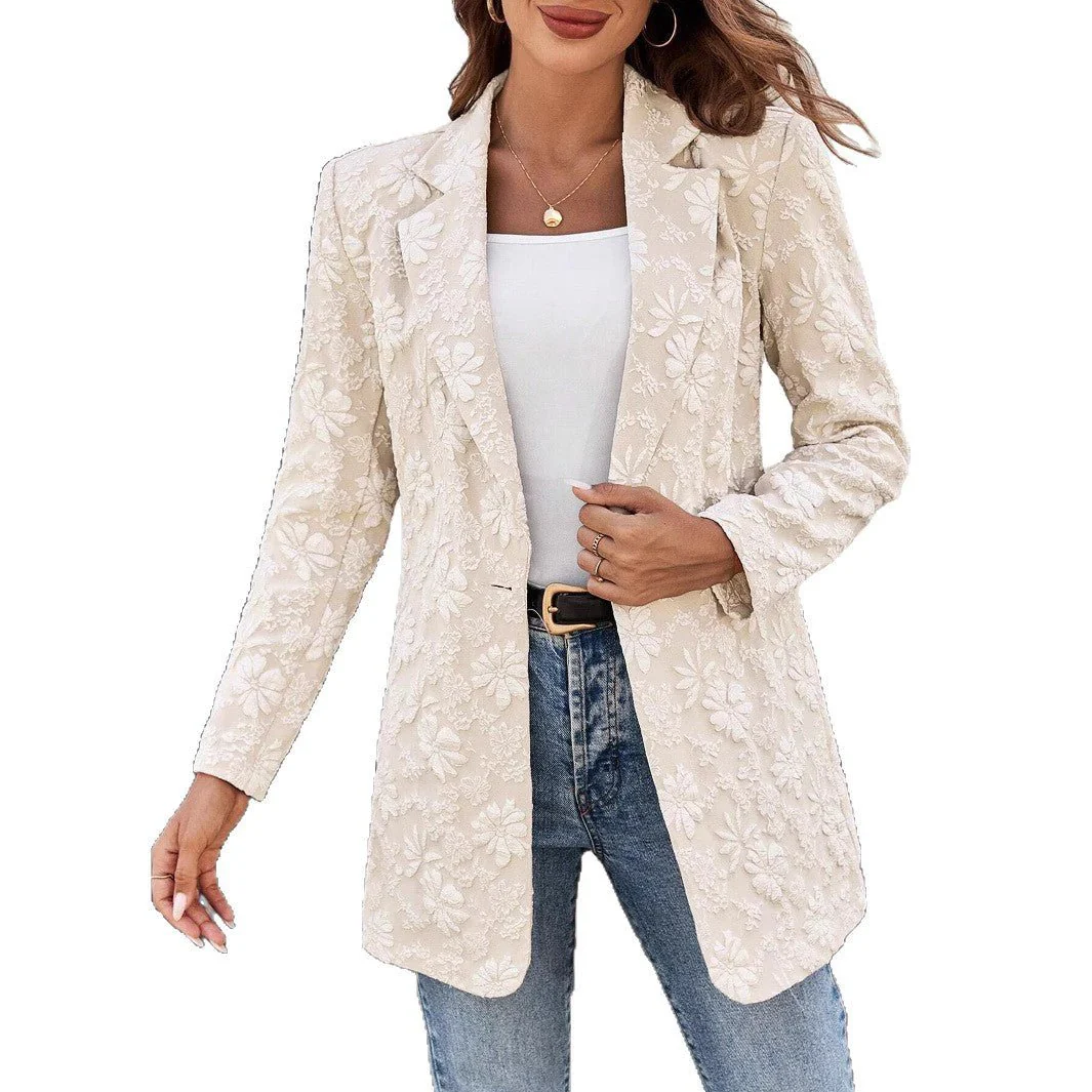 The Jacquard Bloom | Women's Floral Jacquard Single-Button Blazer - Image 5