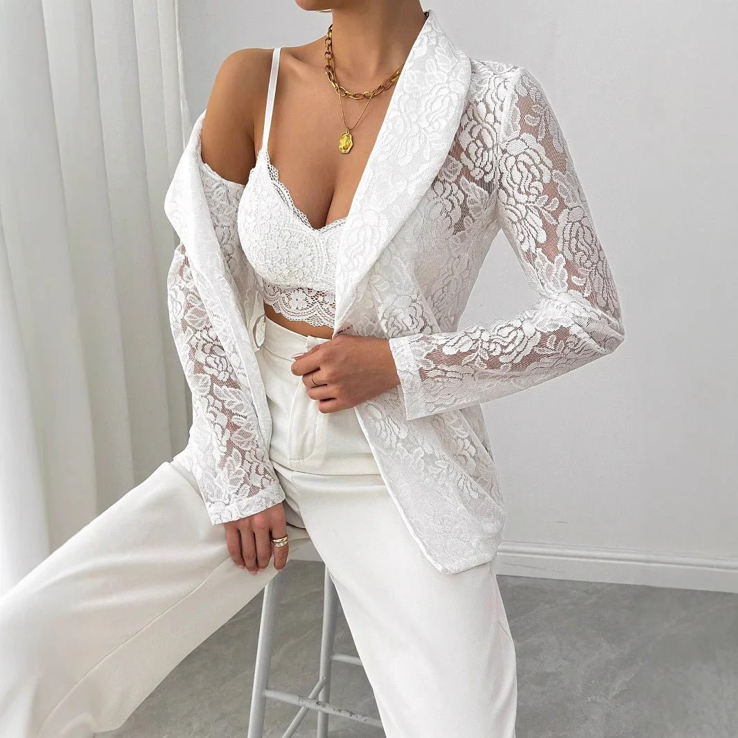 The Lace Blossom | Women's Embroidered Floral Lace Blazer - Image 3