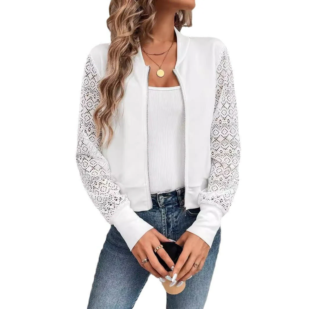 The Lace Rebel | Women's Lace Patchwork Hollow Baseball Jacket - Image 5