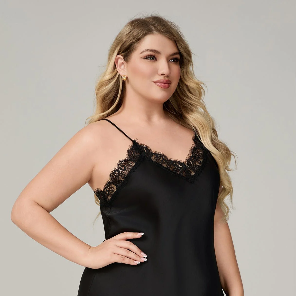 The Lace Seduction | Black Lace Satin Strap Mini Sleep Dress - Image 2