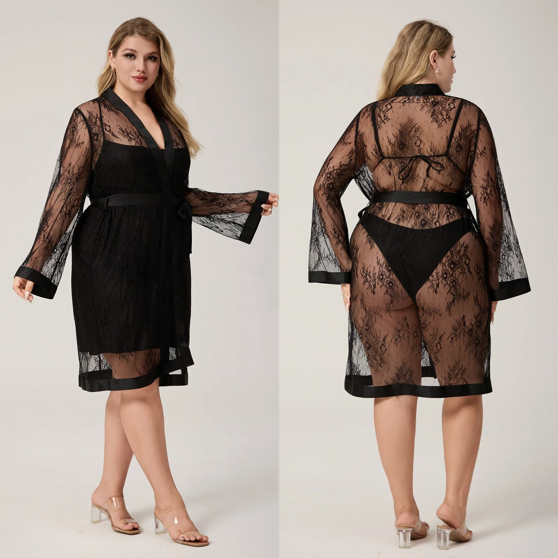 The Lace Seduction | Women's Plus-Size Lace Short Robe - Image 4