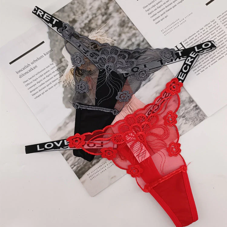 The Lace Tease | Women's Lace Letter-Strap Low-Rise Thong Panties - Image 4