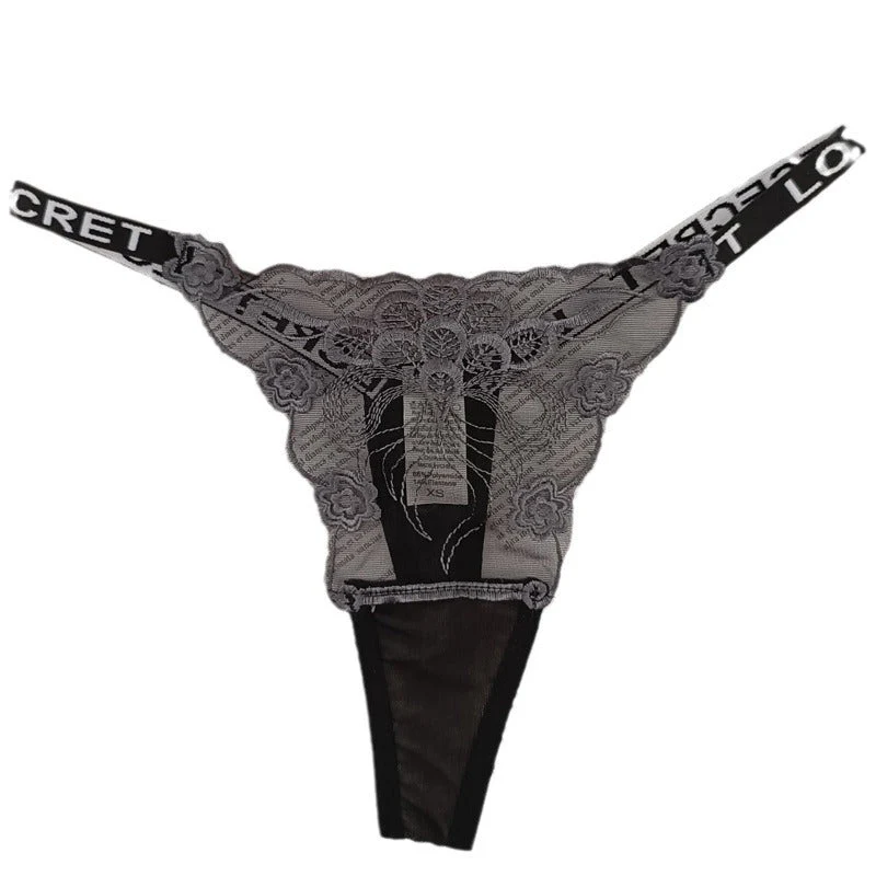 The Lace Tease | Women's Lace Letter-Strap Low-Rise Thong Panties - Image 5