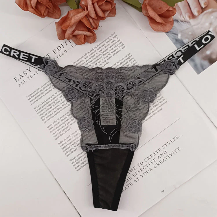The Lace Tease | Women's Lace Letter-Strap Low-Rise Thong Panties - Image 6