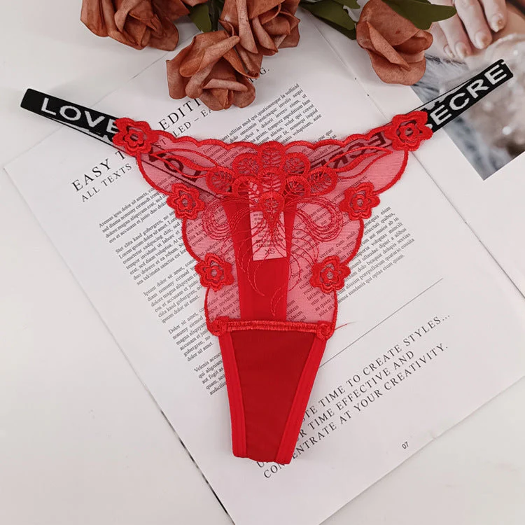 The Lace Tease | Women's Lace Letter-Strap Low-Rise Thong Panties - Image 7