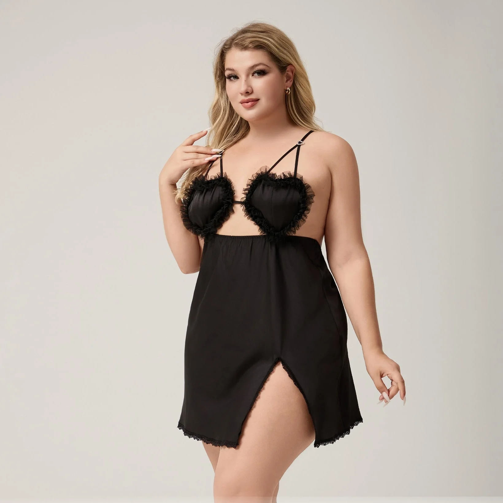 The Lace Temptation | Black Lace Satin Strap Mini Sleep Dress