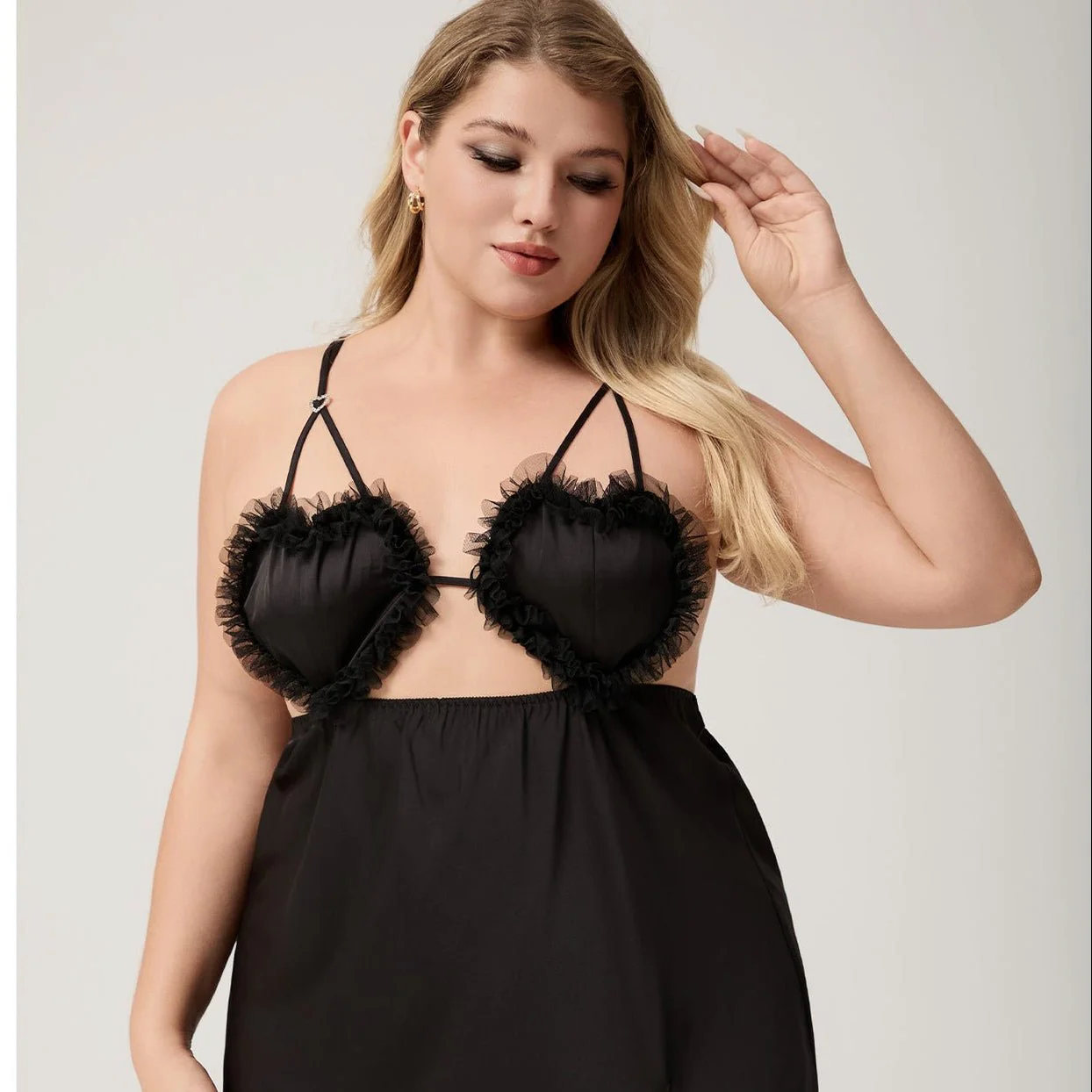 The Lace Temptation | Black Lace Satin Strap Mini Sleep Dress - Image 3