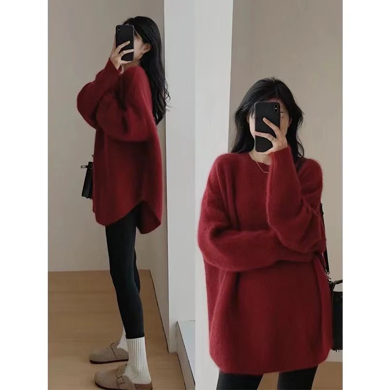The Lazy Charm | Women's Loose Crew Neck Knit Pullover Sweater - Image 2