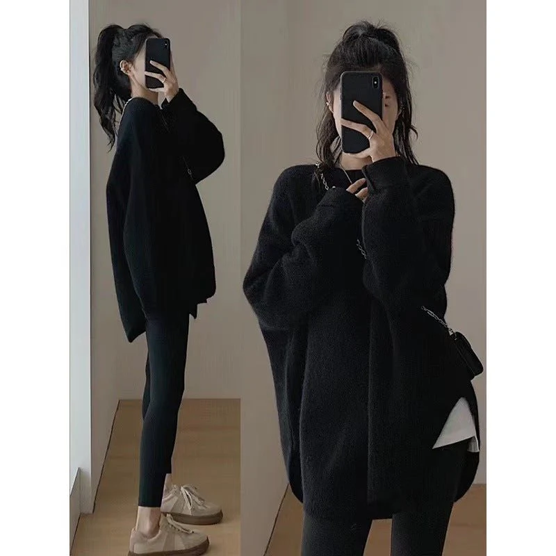 The Lazy Charm | Women's Loose Crew Neck Knit Pullover Sweater - Image 3