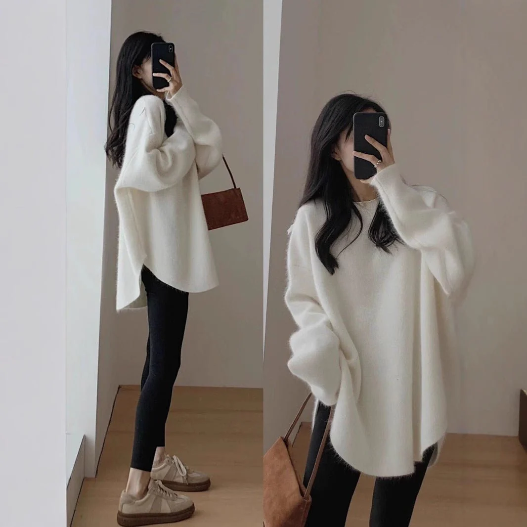 The Lazy Charm | Women's Loose Crew Neck Knit Pullover Sweater - Image 4
