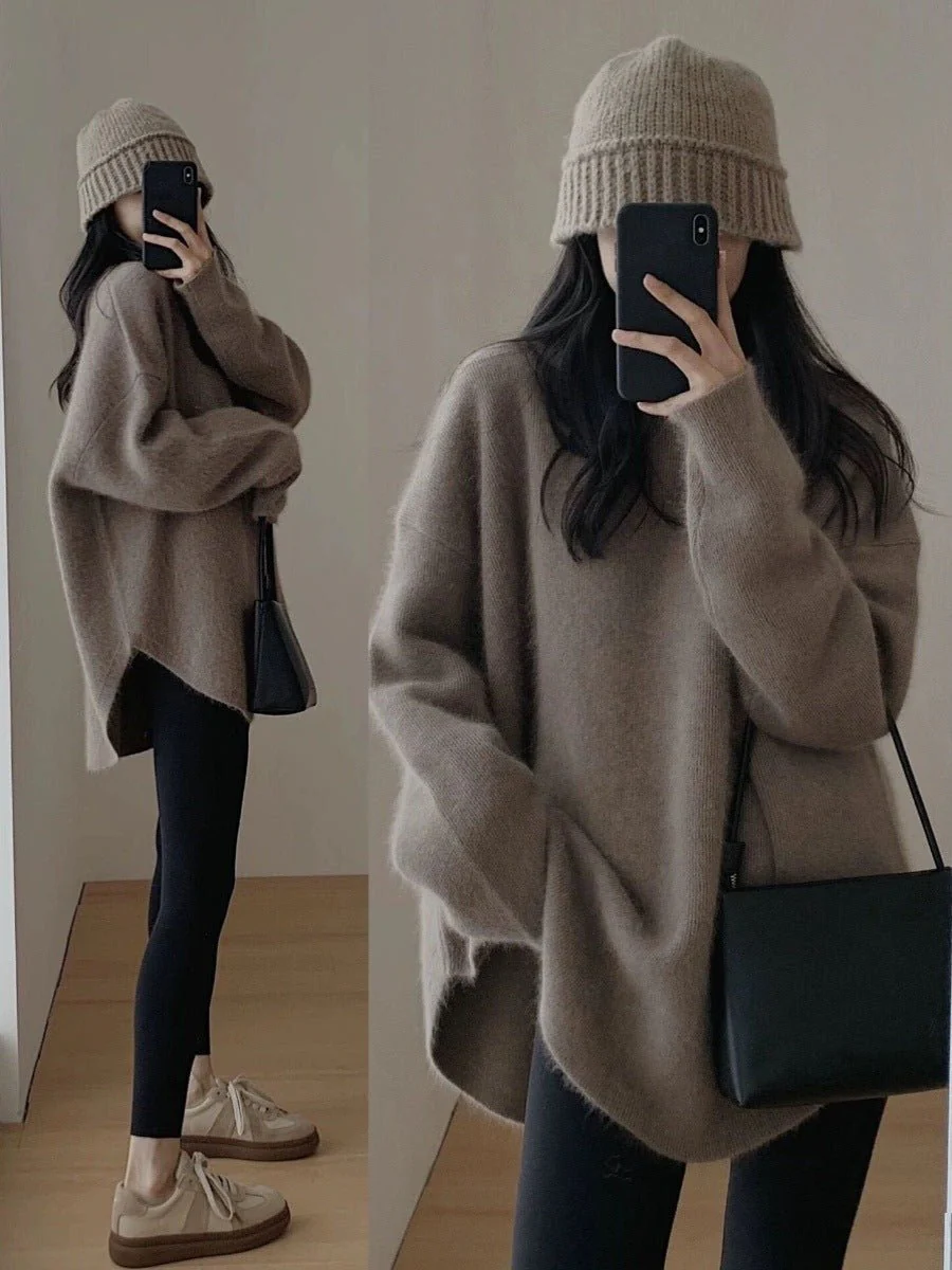 The Lazy Charm | Women's Loose Crew Neck Knit Pullover Sweater FD - Image 6
