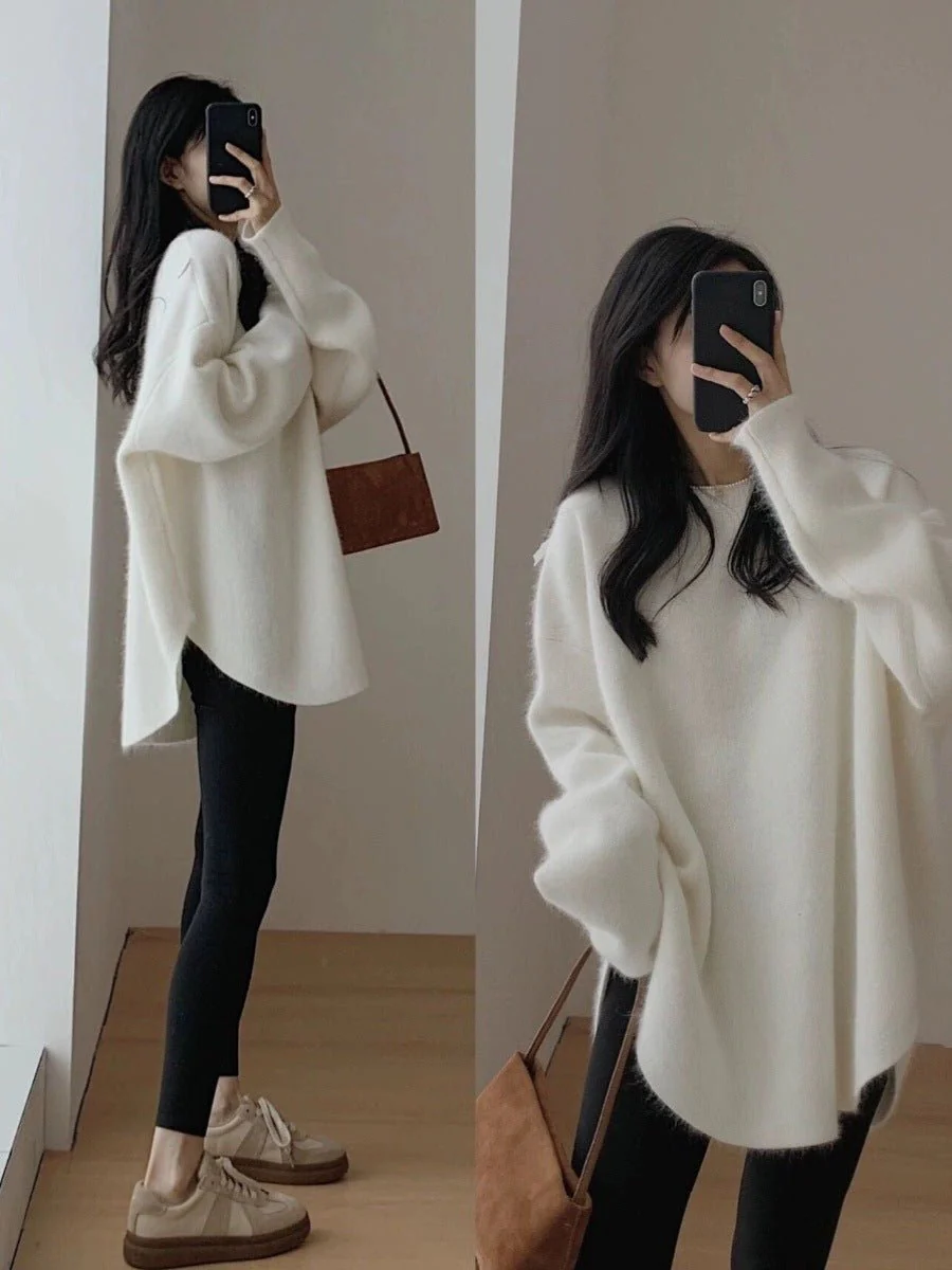The Lazy Charm | Women's Loose Crew Neck Knit Pullover Sweater FD - Image 9