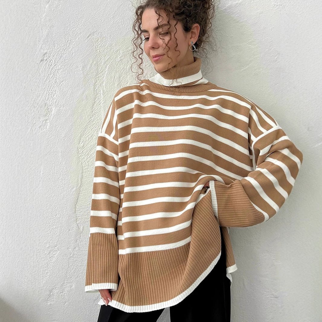 The Lazy Chic | Striped High-Neck Pullover Sweater - Image 4