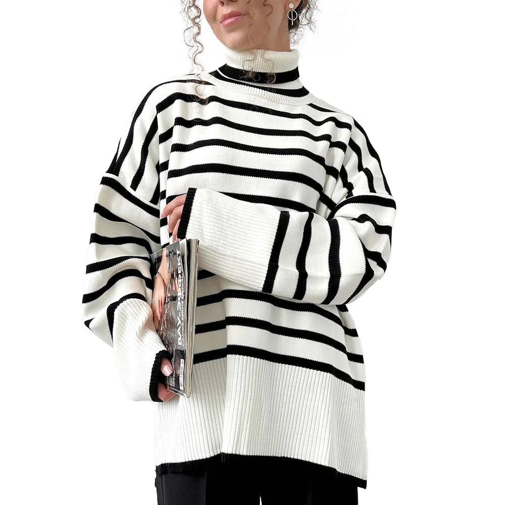 The Lazy Chic | Striped High-Neck Pullover Sweater - Image 5
