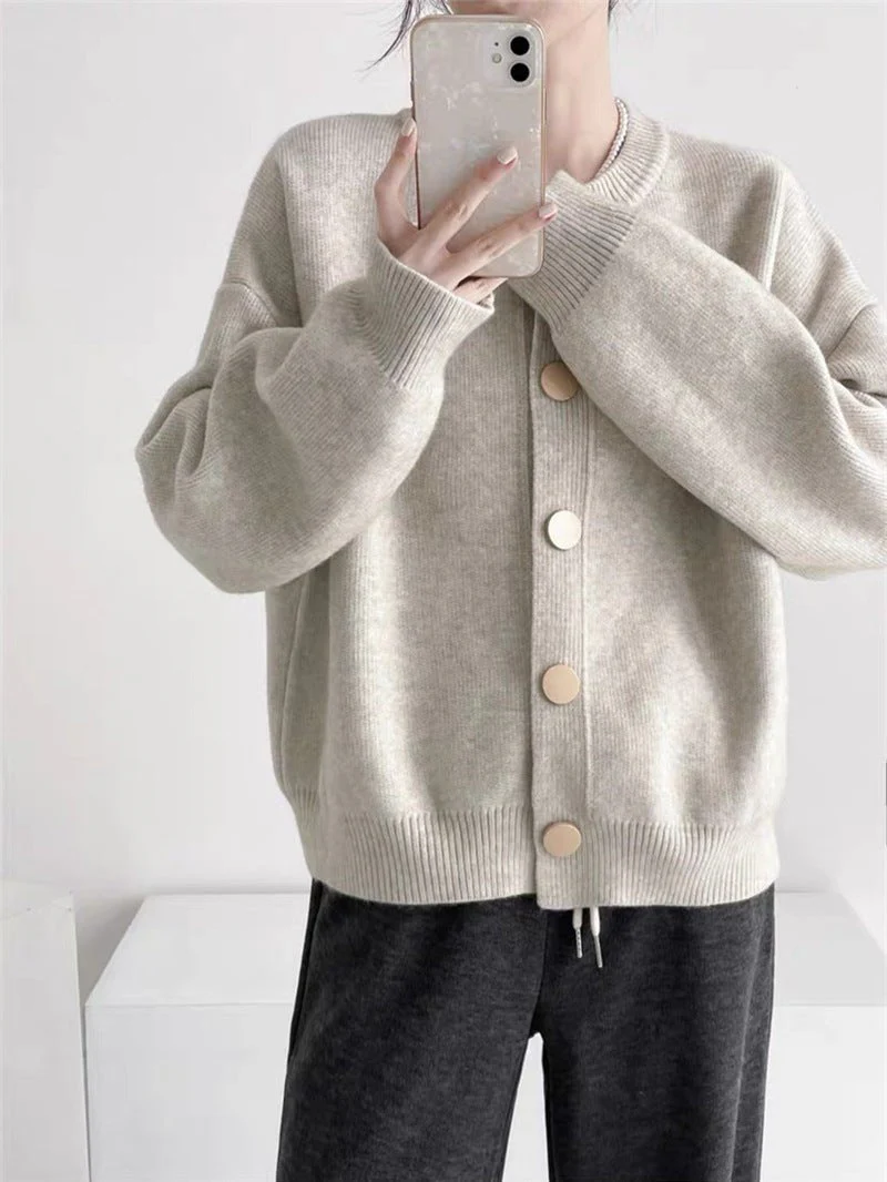 The Lazy Cozy | Solid Color Button Cardigan Sweater - Image 6