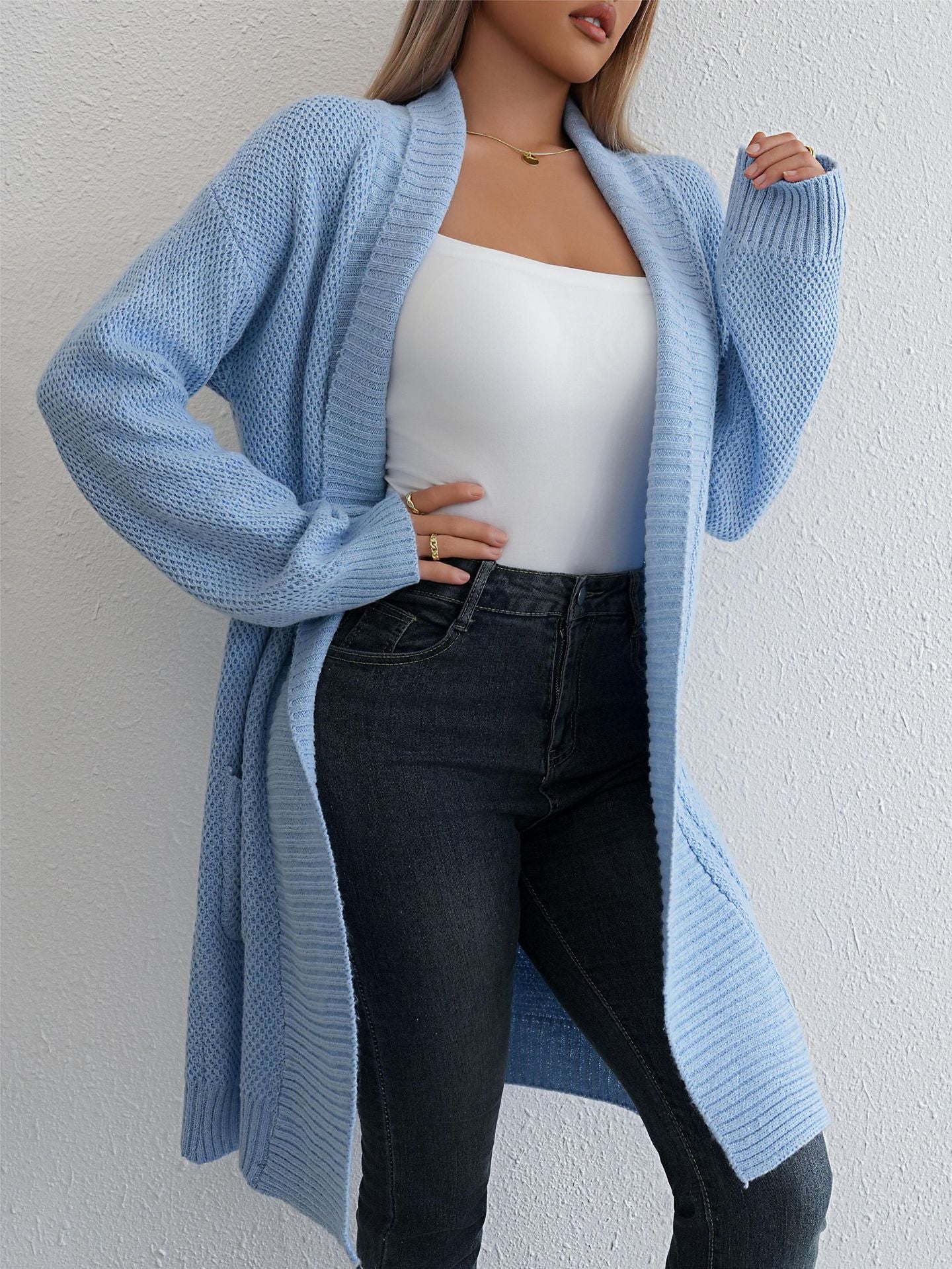 The Lazy Grace | Women's Loose Lapel Long Cardigan Sweater - Image 3