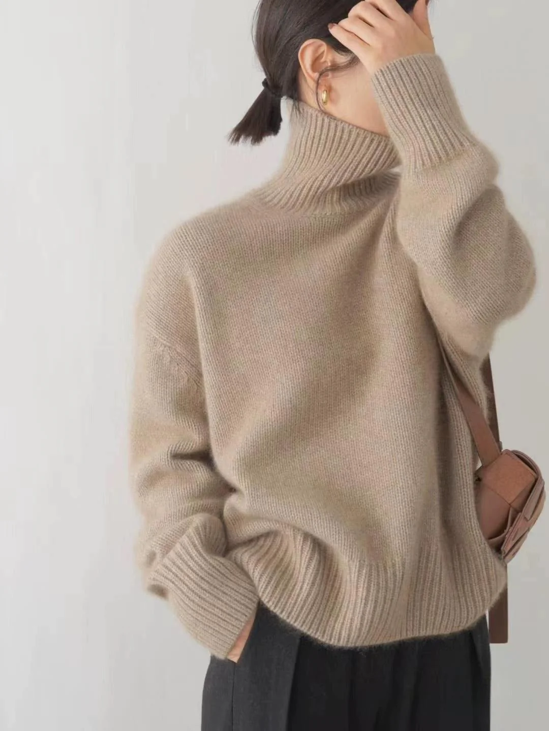 The Lazy Haven | Women's High Collar Hooded Knit Sweater - Image 10