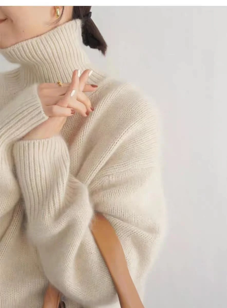 The Lazy Haven | Women's High Collar Hooded Knit Sweater - Image 11