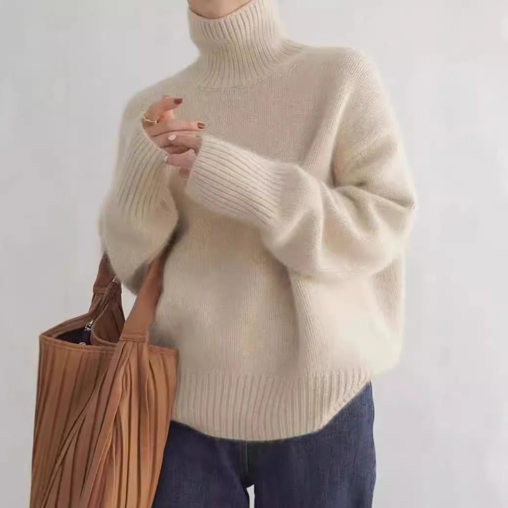 The Lazy Haven | Women's High Collar Hooded Knit Sweater - Image 2