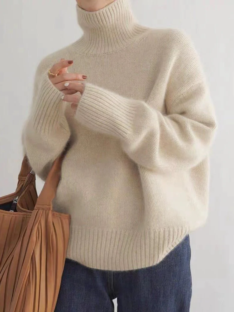 The Lazy Haven | Women's High Collar Hooded Knit Sweater - Image 4