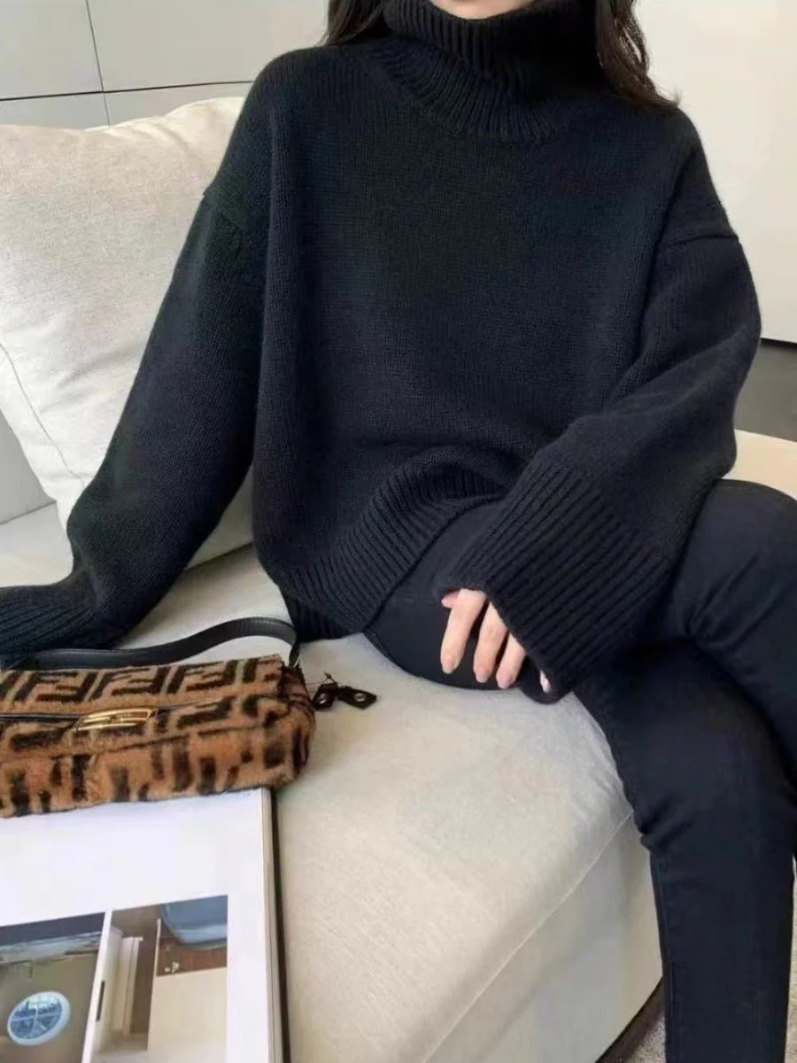 The Lazy Haven | Women's High Collar Hooded Knit Sweater FD - Image 18