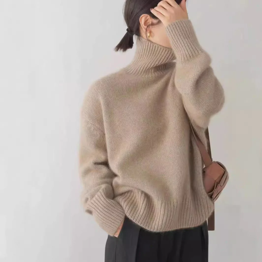 The Lazy Haven | Women's High Collar Hooded Knit Sweater FD - Image 3