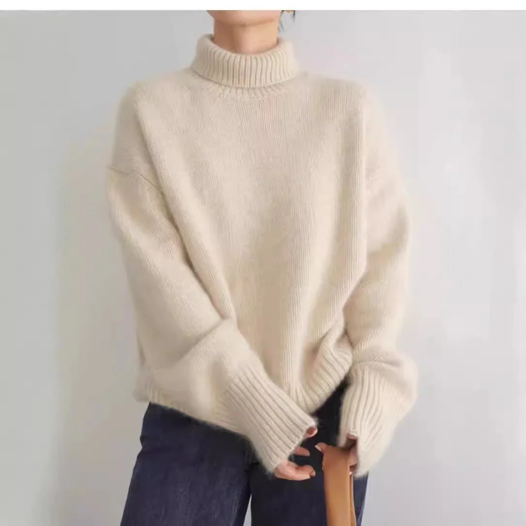 The Lazy Haven | Women's High Collar Hooded Knit Sweater FD - Image 6