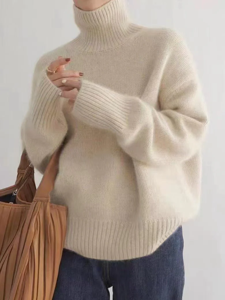 The Lazy Luxe | Solid Color Turtleneck Wool Blend Pullover Sweater - Image 12