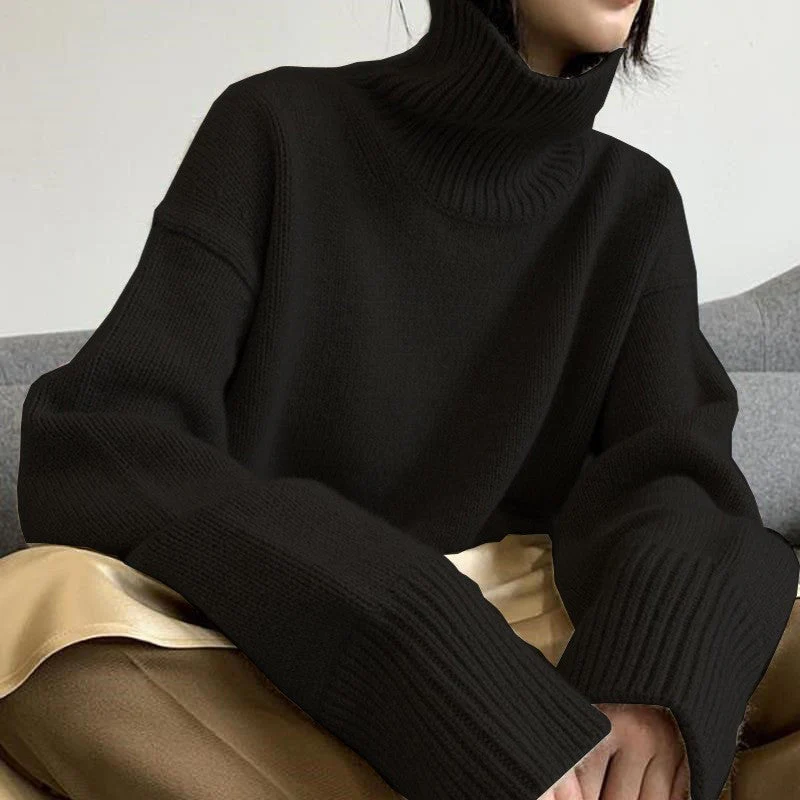The Lazy Luxe | Solid Color Turtleneck Wool Blend Pullover Sweater - Image 2