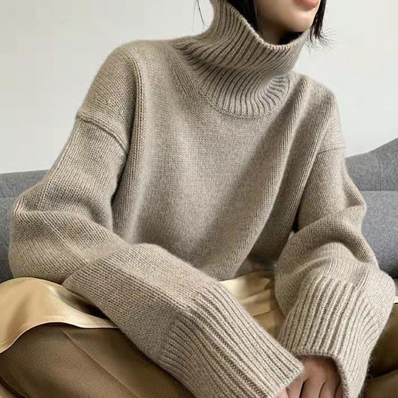 The Lazy Luxe | Solid Color Turtleneck Wool Blend Pullover Sweater - Image 4