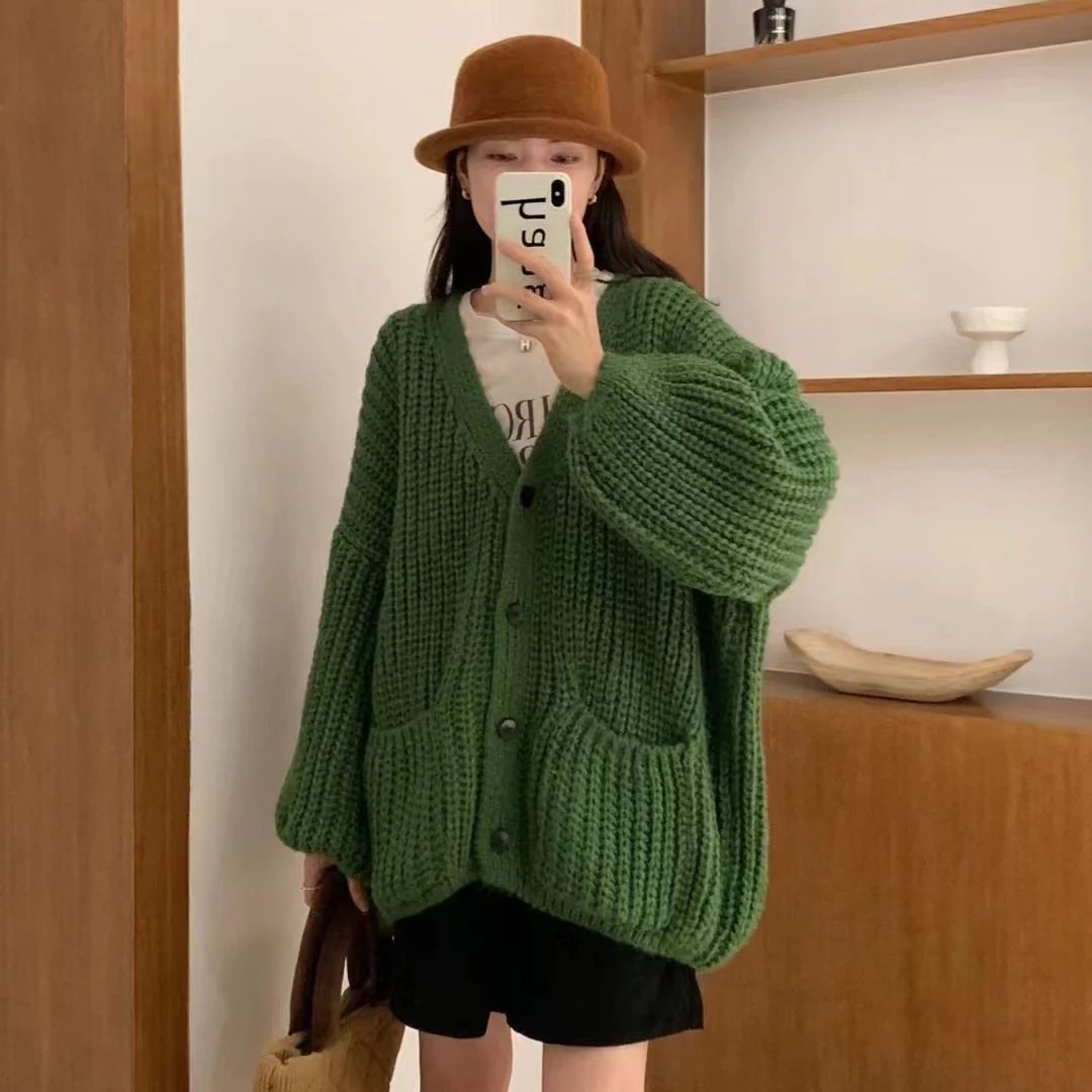 The Lazy Luxe | Solid Color V-Neck Wool Blend Knit Cardigan - Image 3