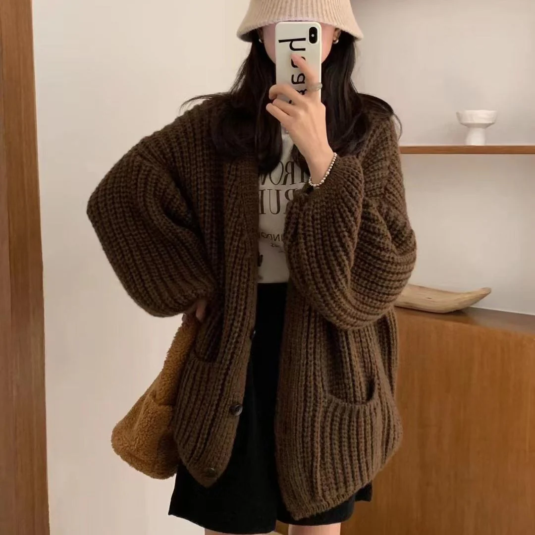 The Lazy Luxe | Solid Color V-Neck Wool Blend Knit Cardigan FD - Image 2