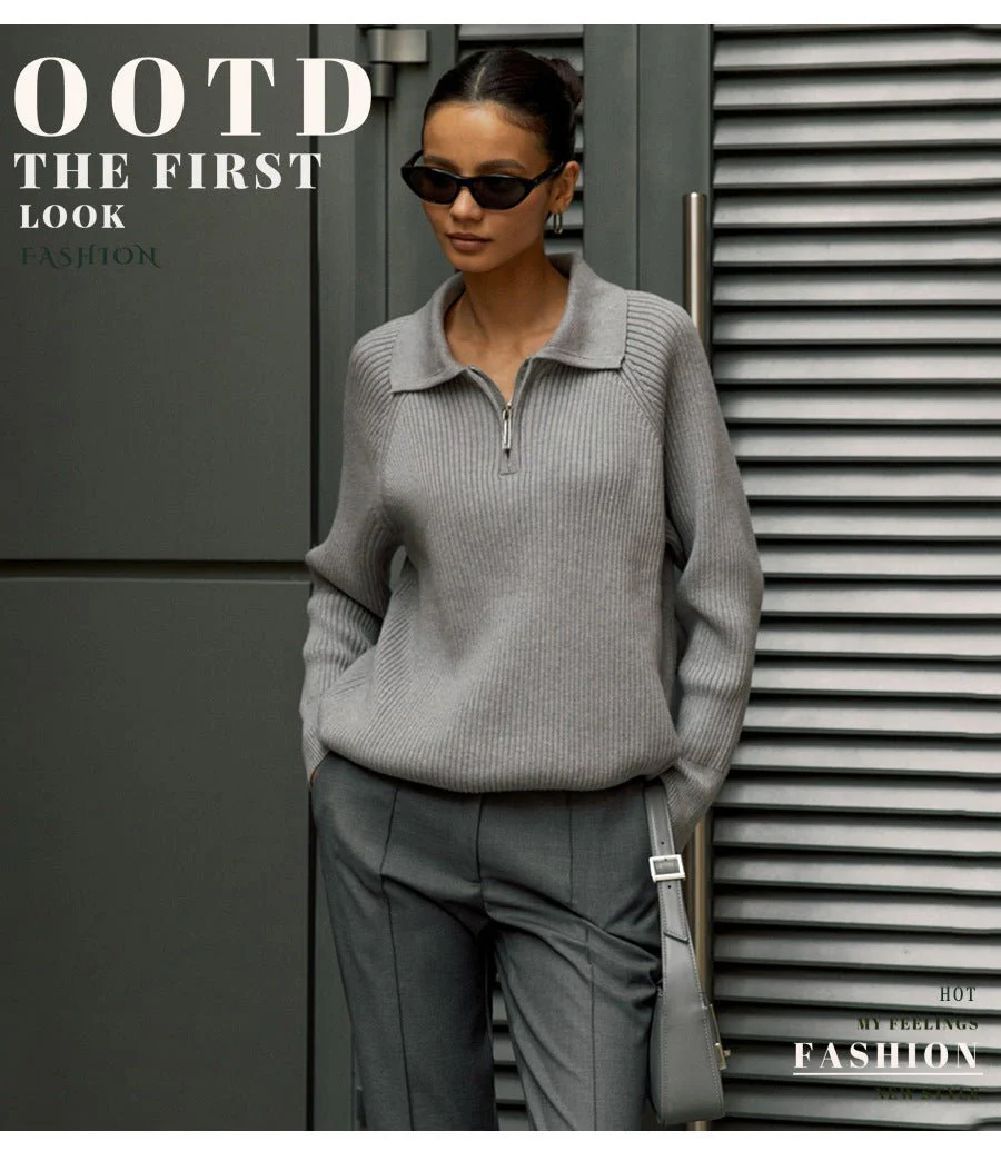 The Lazy Polo | Solid Color Polo Collar Knitted Hooded Pullover Sweater - Image 10