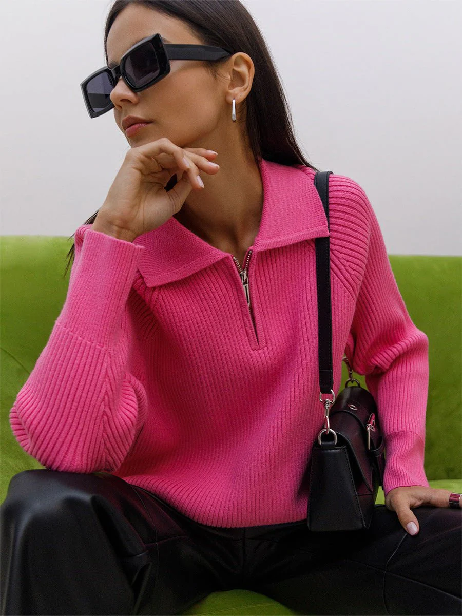 The Lazy Polo | Solid Color Polo Collar Knitted Hooded Pullover Sweater - Image 14