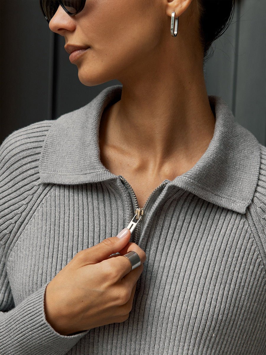 The Lazy Polo | Solid Color Polo Collar Knitted Hooded Pullover Sweater - Image 21