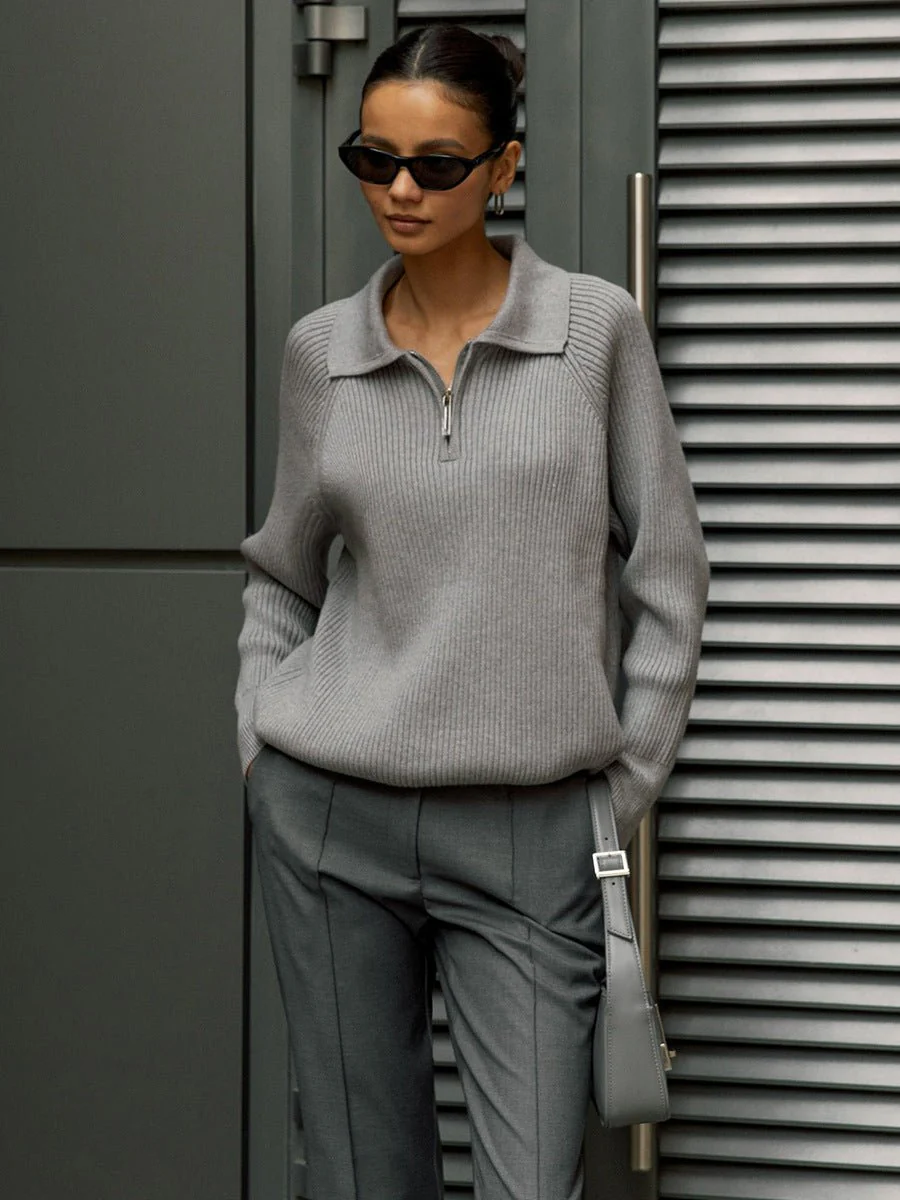 The Lazy Polo | Solid Color Polo Collar Knitted Hooded Pullover Sweater - Image 3
