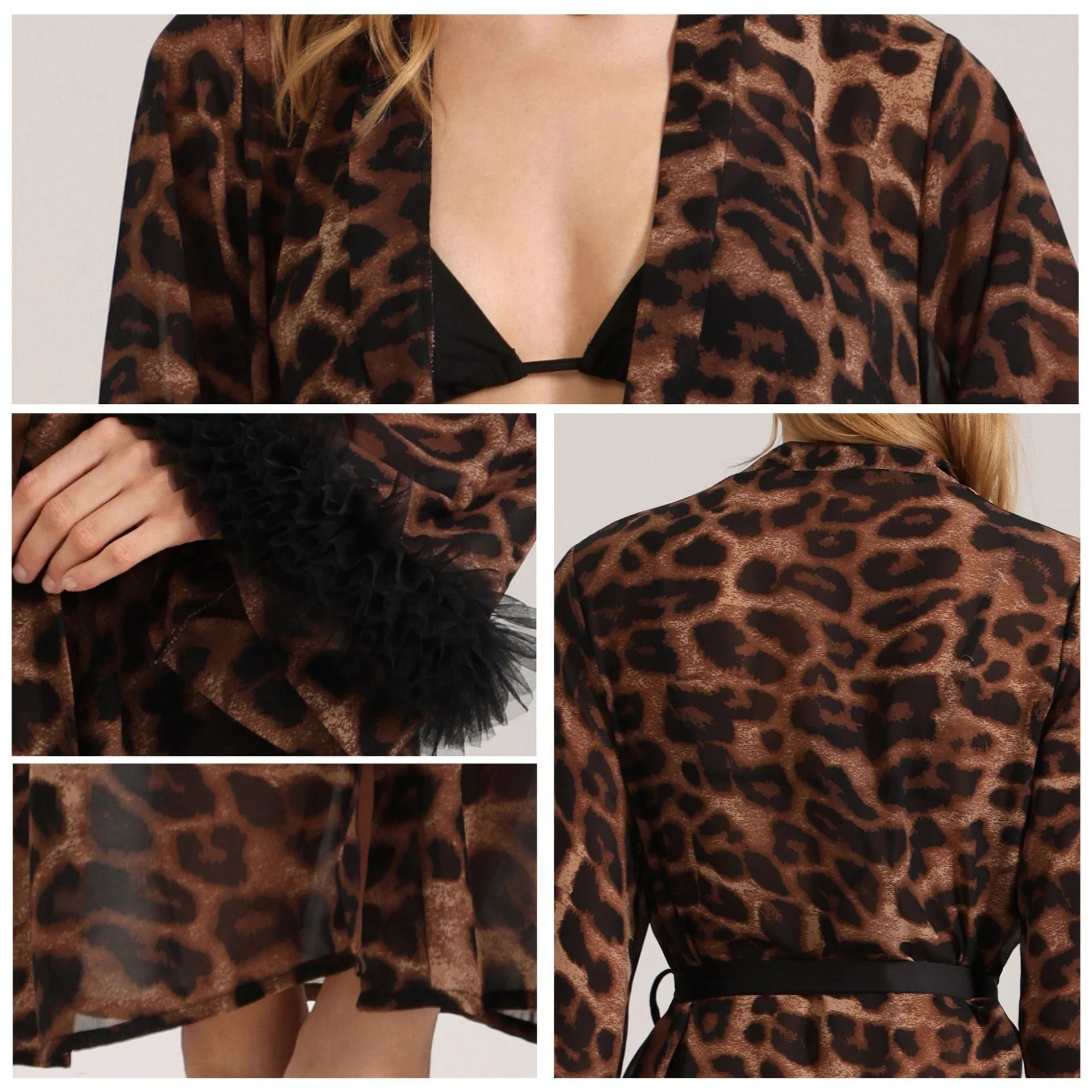 The Leopard Allure | Leopard Print V-Neck Long-Sleeve Satin Robe (FD) - Image 3