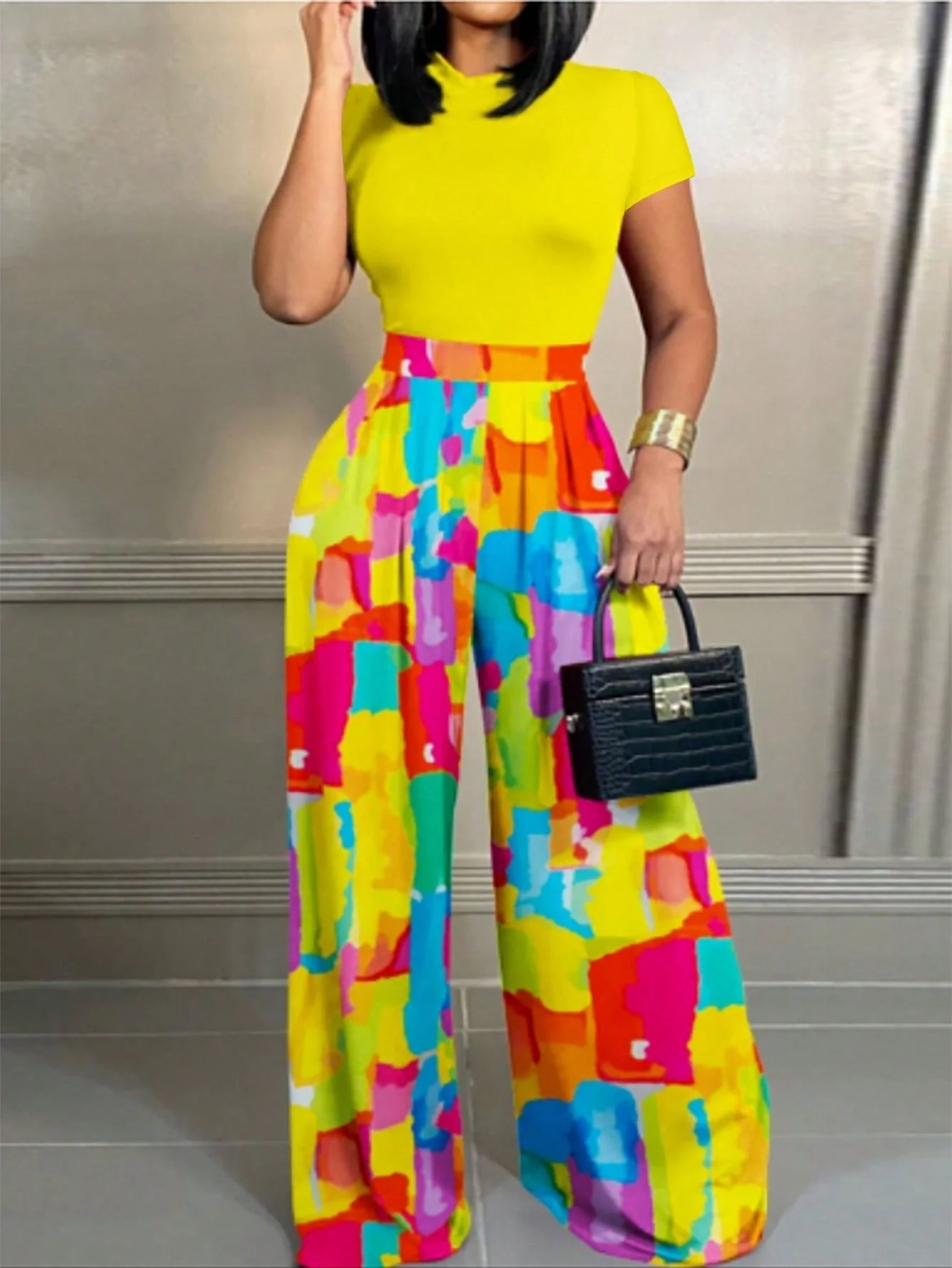 The Leopard Cozy | Women's Leopard Print Short-Sleeve Top & Wide-Leg Pants Set - Image 2