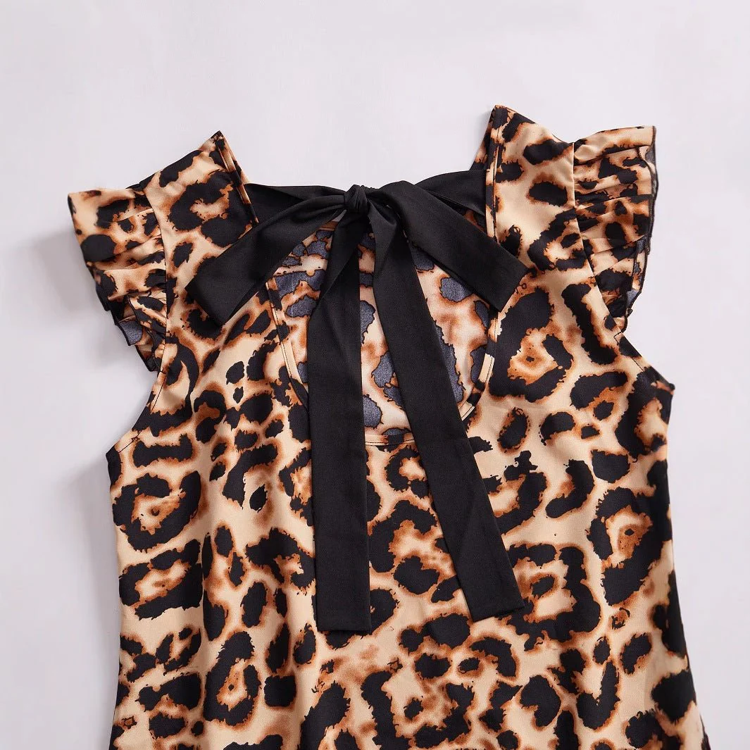 The Leopard Grace | Women's Leopard Print Flying Sleeve A-Line Midi Dress - Image 3