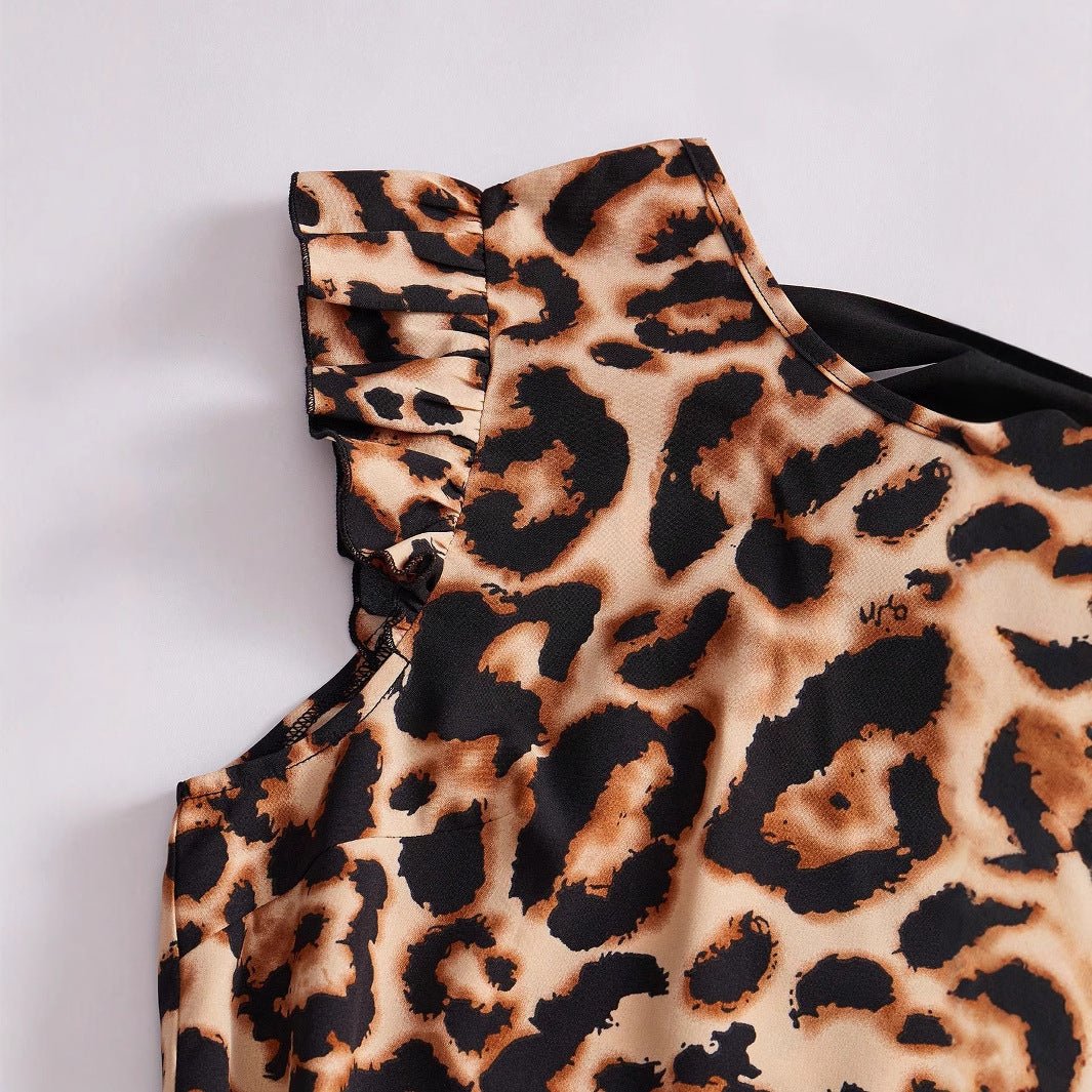 The Leopard Grace | Women's Leopard Print Flying Sleeve A-Line Midi Dress - Image 4