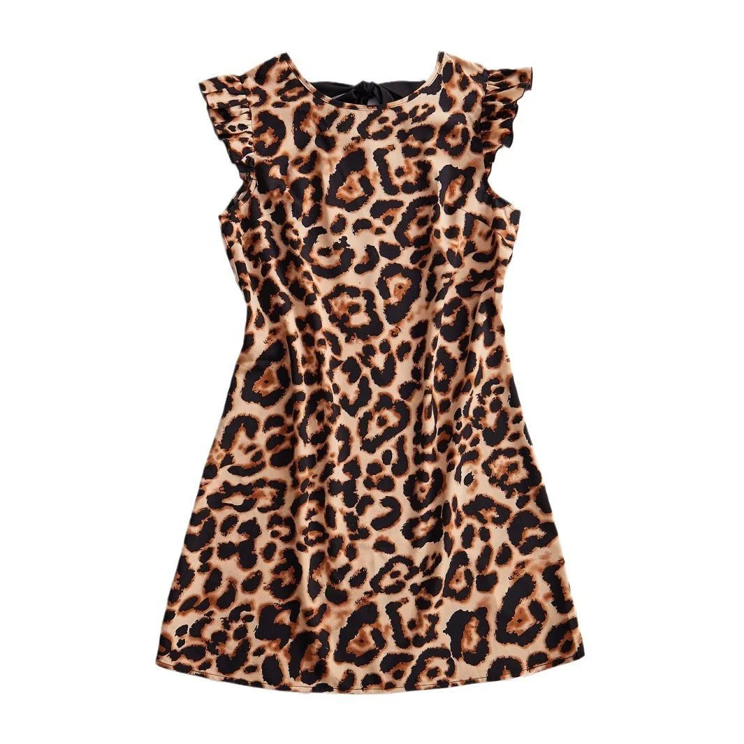 The Leopard Grace | Women's Leopard Print Flying Sleeve A-Line Midi Dress - Image 5
