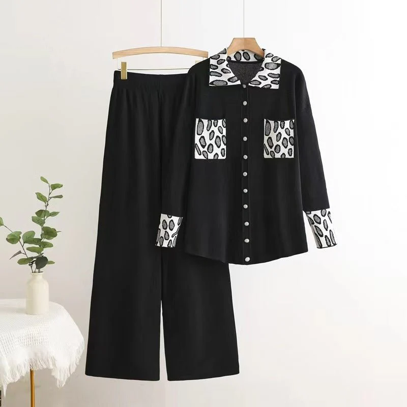 The Leopard Lounge | Women's Knitted Leopard Print Cardigan & Wide-Leg Pants Set - Image 4