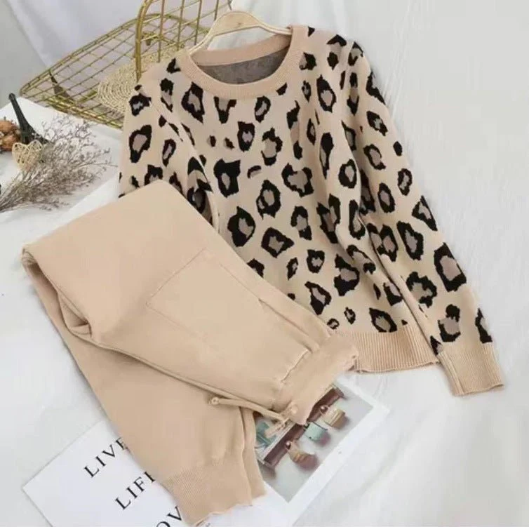 The Leopard Lounge | Women's Leopard Print Long-Sleeve Sweater & Straight-Leg Pants Set - Image 5