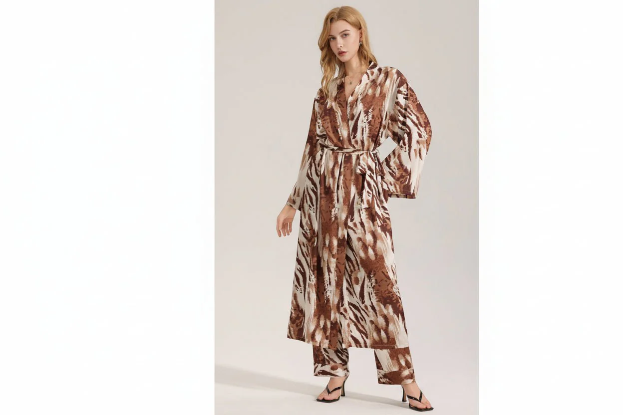 The Leopard Luxe | Women's Leopard Print Satin Long Robe - Image 2