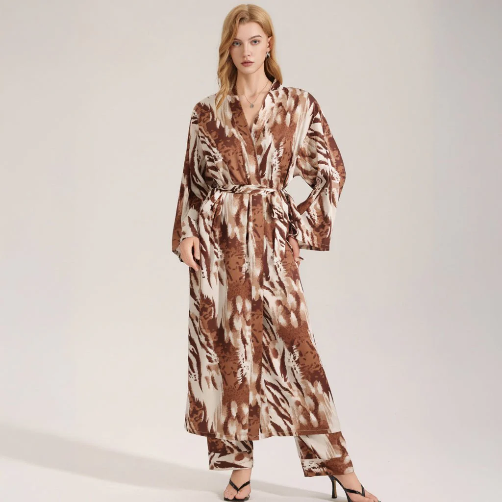 The Leopard Luxe | Women's Leopard Print Satin Long Robe - Image 4