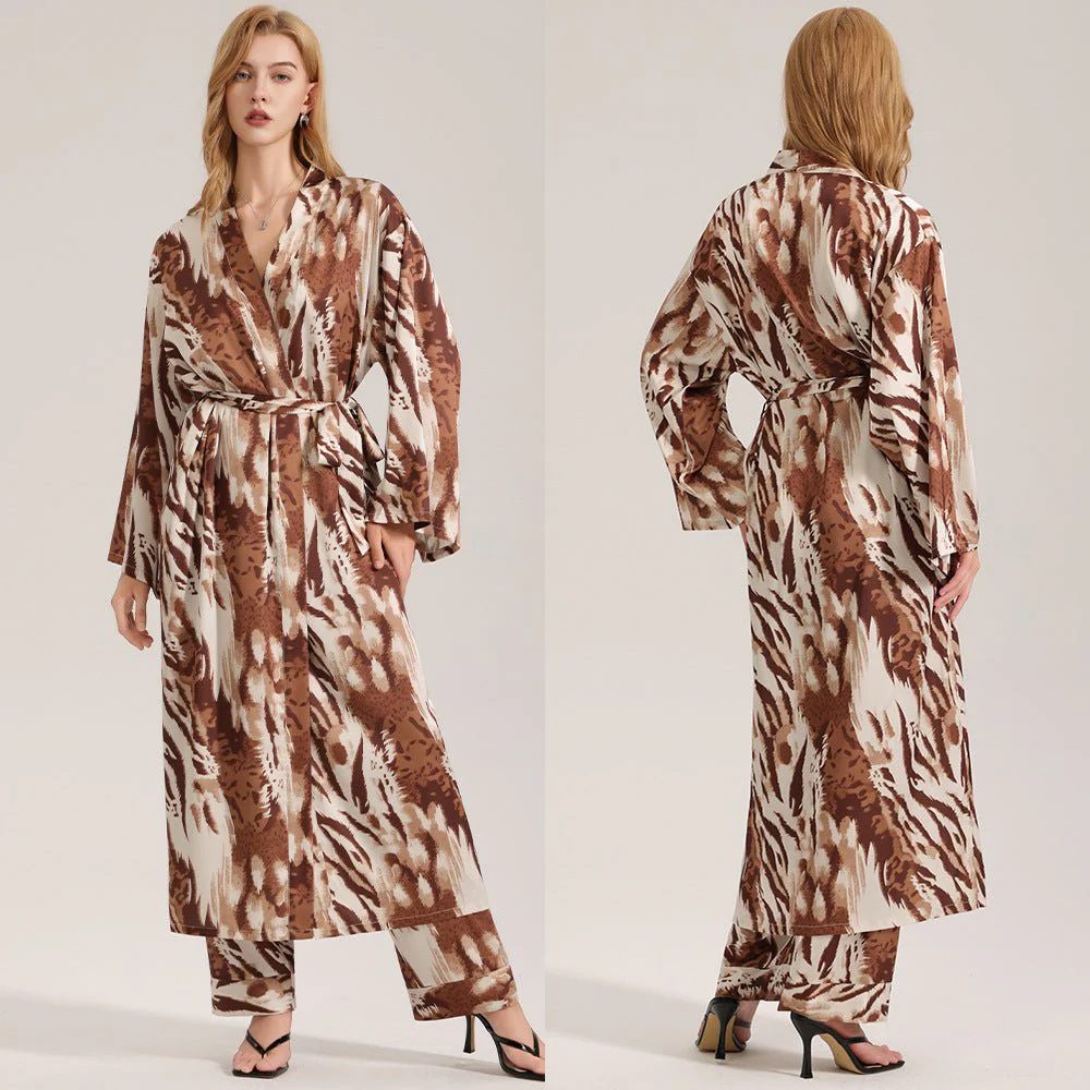 The Leopard Luxe | Women's Leopard Print Satin Long Robe - Image 7