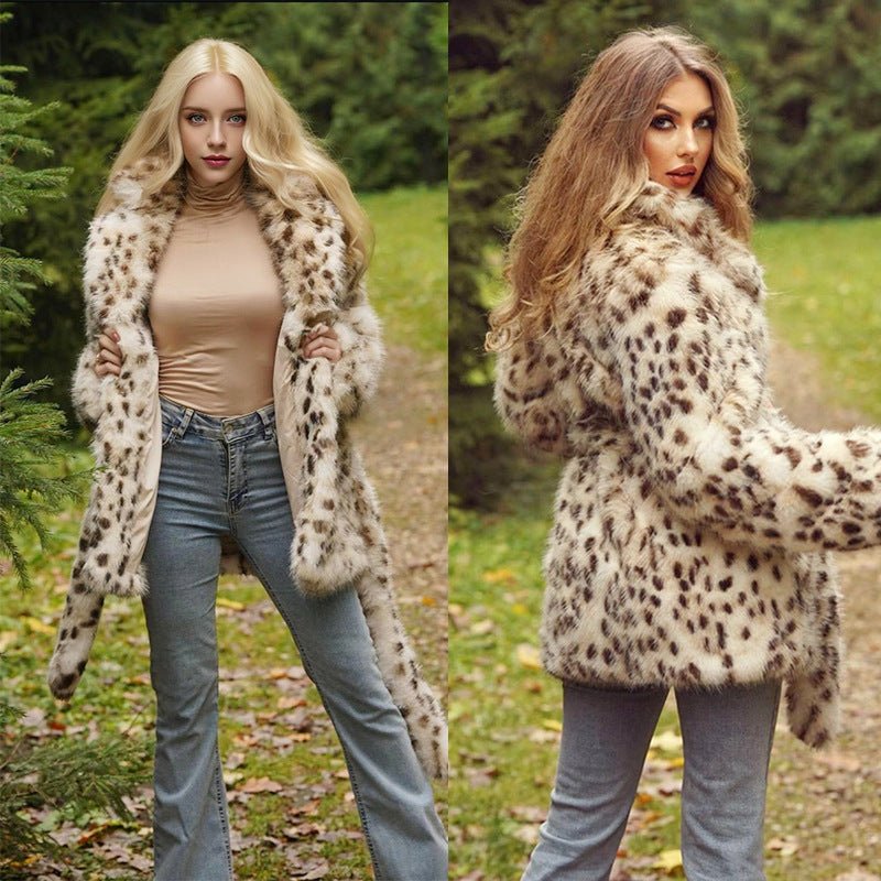 The Leopard Sovereign | Imitation Fur Belted Suit Collar Coat